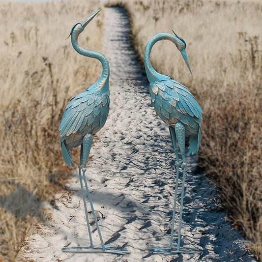 35-40 Inch Standing Garden Crane Statues for Outdoor, Metal Birds Yard Art Garden Crane Sculpture for Home Backyard Pond Patio Lawn Spring Decoration, Easter Decorations for Home, Set of 2
