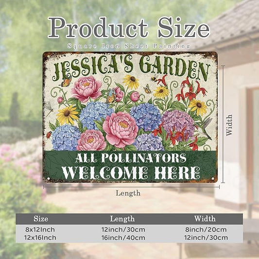 Personalized Garden Signs for Outside Custom Metal Tin Sign for Women, Retro Funny Welcome Metal Sign for Patio, Yard Rustic Gifts for Mothers Day, Grandmas, and Gardening Lovers