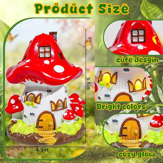 Exasinine Mushroom House Statue Fairy Garden House Figurines Mushroom Garden Statue Decor for Indoor Outdoor Decoration Art Decorations Patio Yard Lawn Ornaments Gift