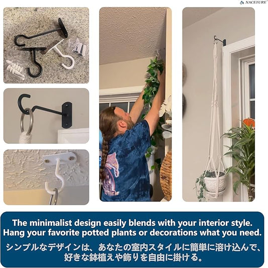 NACETURE Ceiling Hooks Heavy Duty 2 Pack - Plant Hooks for Ceiling Hanging Hook for Hanging Basket Hook, Light, Bird Feeders, Wind Chimes Décor Indoor & Outdoor (White, 2.5 Inch 2 Pack)
