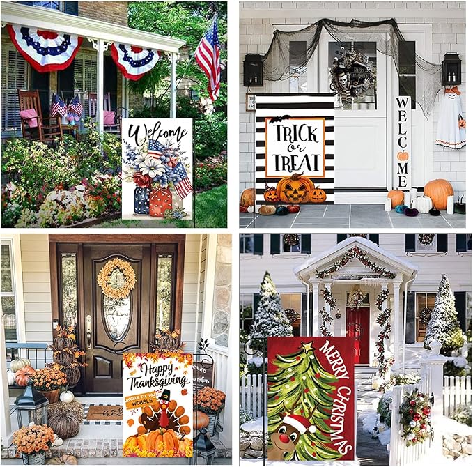 Garden Flag Set of 12 Double Sided Double Stitched 12x18 Inch, Seasonal & Holiday Yard Flags for Outside, All Seasons, 7 Major Holidays, Home Sweet Home Decor for Patio Lawn