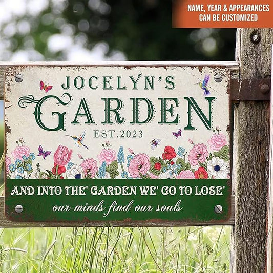 Personalized Metal Signs with Name Made in USA Custom Vintage Garden Sign Waterproof Vintage Decorative Metal Print for Wall Decor Customized Home Garden Ideas Gifts Artwork Prints for Yard Ourdoor