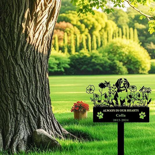 Personalized Flora Dog Memorial Garden Stake - Custom Cemetery Sign With Stake - Pet Grave Marker Plaque - Engraved Headstone for Dogs