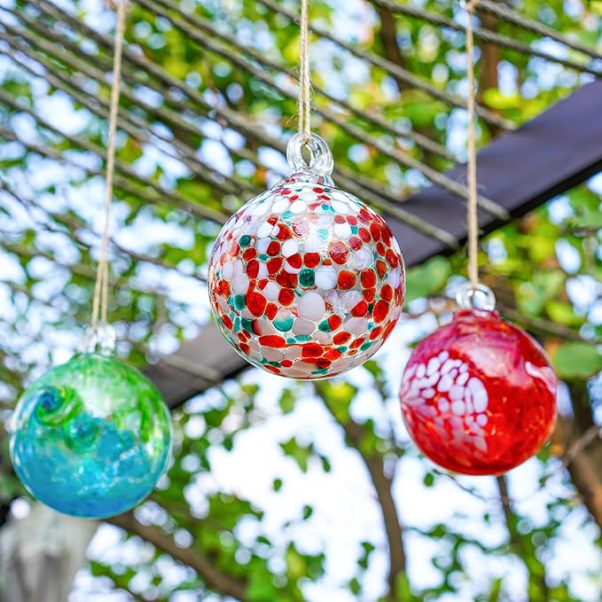 4" Blown Christmas Balls Hanging Glass Gazing Ball for Christmas Garden Patio Window Decoration Gifts for Xmas