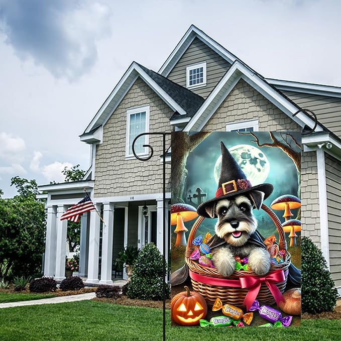 BlissYard Halloween Cute Garden Flag 12x18 Inch Candy Witch Dog Basket Flag Outdoor Yard Decoration House Banner Porch Lawn Patio Home Decor