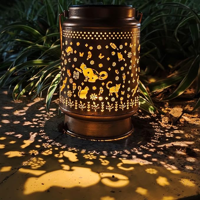cat Solar Light Outdoor Waterproof Hanging Ornament, Solar Decoration LED Lantern Outdoor Garden Decoration, Suitable for Patio, Patio, Lawn, Tabletop, Path, Landscaping, Cat Lover(cat)