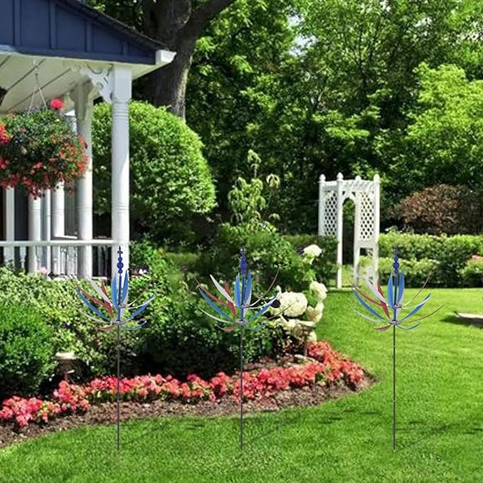 360° Outdoor Wind Spinner, Garden Pinwheels Metal Wind Sculpture Spinner with Gardens Stake, Rotating Windmill Yard Art Decor for Patio, Lawn & Garden (Color)