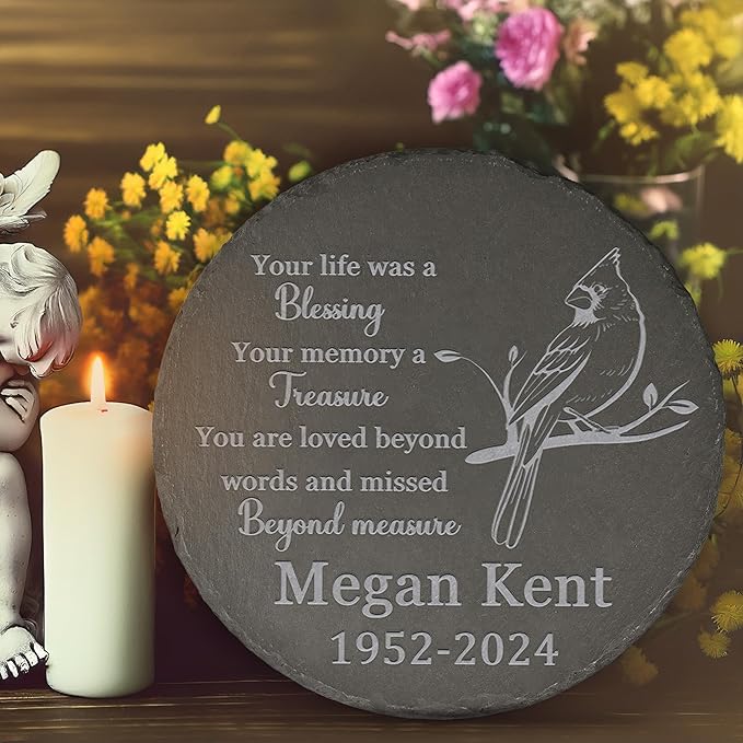 Memorial Garden Stone - Personalized Bereavement Gift for Loss of Loved One - Your Life was a Blessing - Round