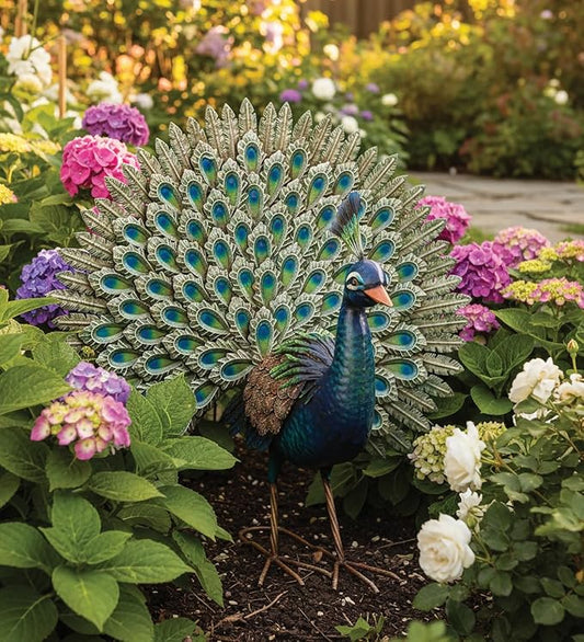Regal Art & Gift Peacock Outdoor Statue, Decorative Garden Sculpture, Unique Metal Outdoor Figurine, Lawn Ornament Statue for Garden, Outdoor Sculpture for Yard, Wings Open, 25.25'L x9.75'W x 24.75'H