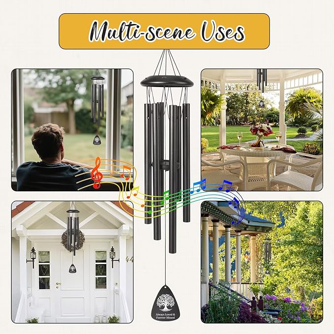 Memorial Gifts for Loss of Wife, 25''Memorial Wind Chimes of Sympathy Gifts for Loss of Wife,Condolence/Bereavement/Remembrance Gift,Windchimes in Memory,Funeral Decor for Garden Outside,Black