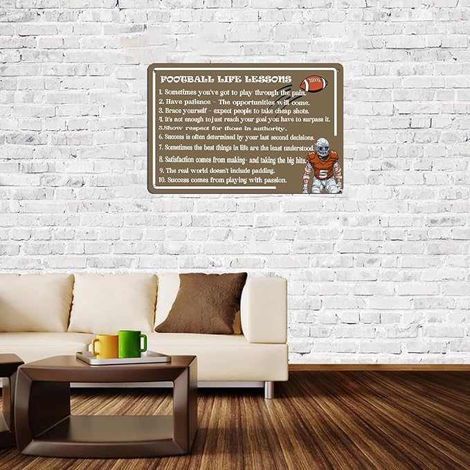 Football Life Lessons Metal Sign Vintage Retro Beer Bar Pub Home Poster Cafe Wall Art Decor 8x12 Inch