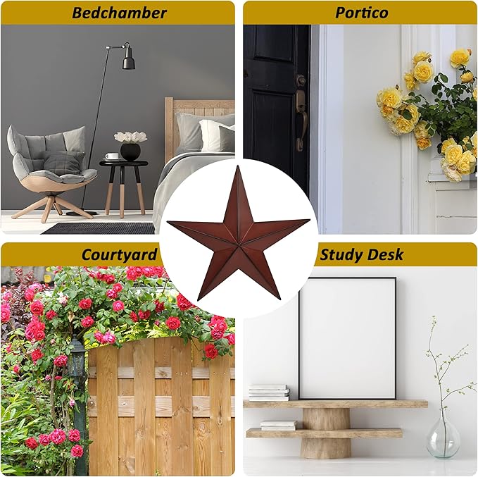 VIVICOMFY 12" Metal Barn Star Wall Decor-American Flag Stars for Outside Or Inside of House-Iron Texas Metal Star Rustic Vintage Western Country Home Farmhouse Wall Art Decorations (Set of 3)