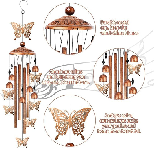 Butterfly Wind Chimes for Outside, Butterfly Gifts for Women Metal Windchimes Outdoors, Floral Wing Design Home Garden Patio Yard Decor