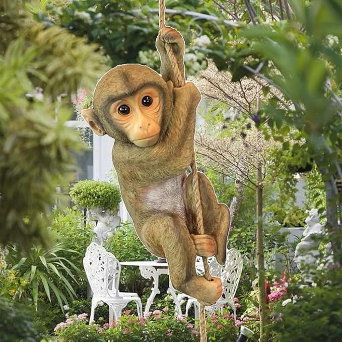 5.9 Inch Outdoor Monkey Statues โ Lifelike Hanging Resin Monkey Figurine for Garden, Patio & Balcony Decor | Weather-Resistant Animal Ornament