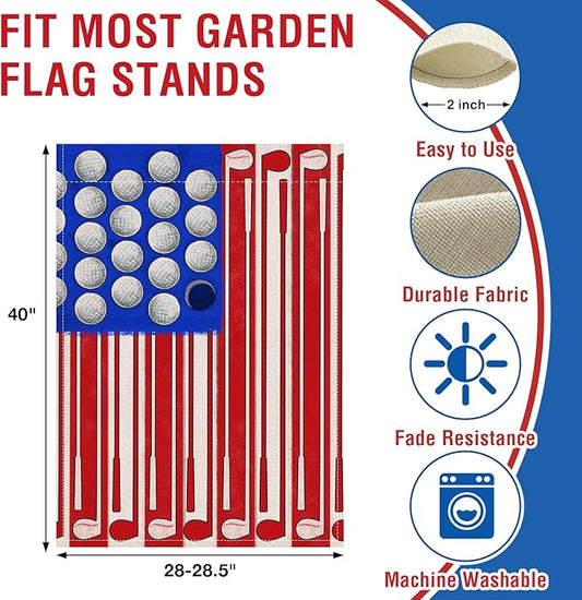 Artofy 4th of July Golf Ball Patriotic Large Decorative House Flag, America USA Golf Club Red Blue White Yard Garden Outside Decor, American Independence Day Outdoor Home Decoration Double Sided 28x40
