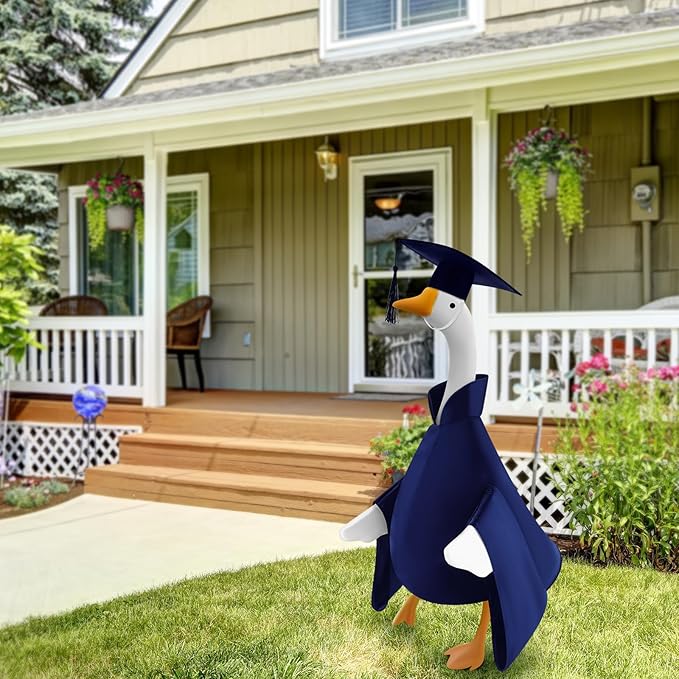 Graduation Goose Outfit for 23'' High Cement Goose Statue, Lawn Porch Clothes Cute Grad Yard Statue Outfit for Patio Outdoor Garden Decoration(Dark Blue)