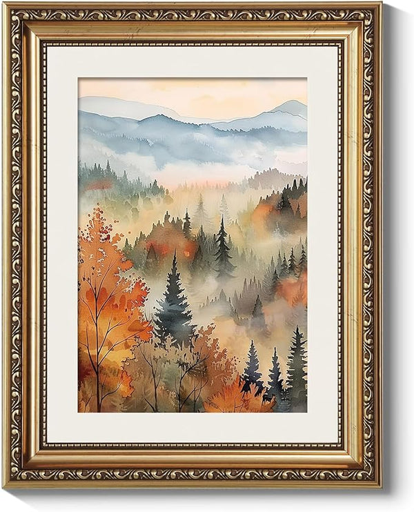 ARPEOTCY Vintage Gold Framed Wall Art, Fall Forest Autumn landscape Paintings, Aesthetic Canvas Prints Artwork with Frame, Classical Victorian Wall Decor for Living Room Bedroom 11x14 inch