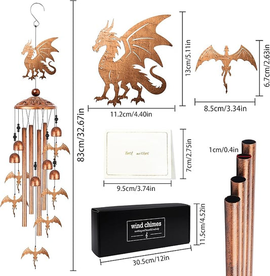 Dragon Wind Chimes for Outside, Fantasy Gifts for Men Women Metal Windchimes Outdoors, Medieval Dragon Home Garden Patio Yard Decor