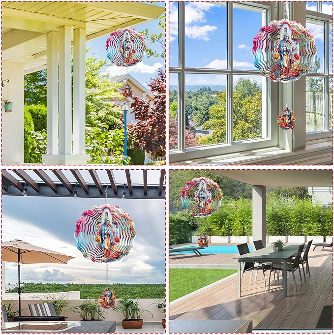 Rngmsi Lady of Guadalupe Wind Spinners Outdoor Garden, 12 X 12 Inches Catholic 3D Metal Wind Spinner Decor Outside, Stainless Steel Guadalupe Ornaments Hanging Gift
