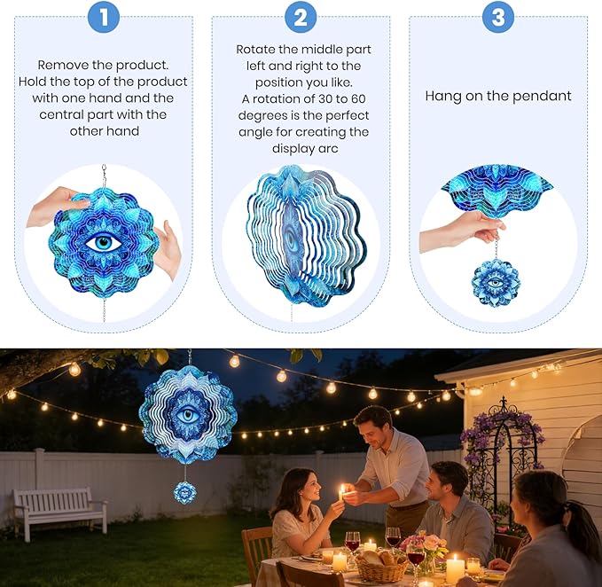 Wind Spinners Outdoor Eye, 12 inch Laser Cut Metal Art Geometric Pattern Wind Spinners Craft Decor Birthday Gifts for Women and Mom - Hanging Kinetic for Yard, Garden, Patio, Outdoor