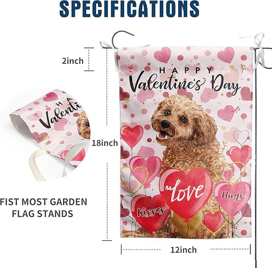 Golden Doodle Valentine Garden Flag Valentines Day Flags for Outside 12x18 Double Sided Small Yard Flags Dog Valentine's Day Decor Outdoor Lawn Valentines Banners Front Porch