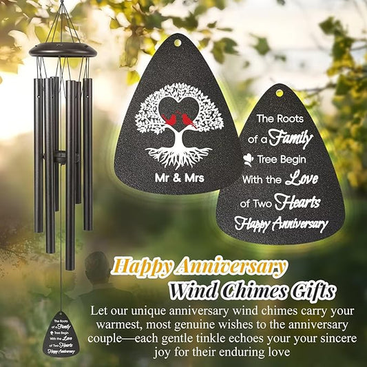 Happy Anniversary Wind Chimes Gifts for Men Women,Romantic Anniversary for Couples, Wife, Husband, Parents, Friends, Happy Anniversaries Decorations, 25'' Wind Chimes Black Gifts