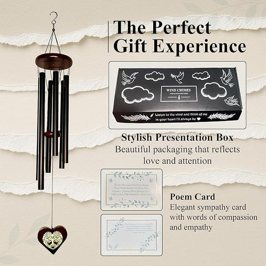 Memorial Wind Chimes, Unique Sympathy Gift for Loss of Loved One Comes with Sympathy Card & Custom Verse on Pendant - for Bereavement/Funeral/Condolences/Grieving/- Gift of Love & Remembrance