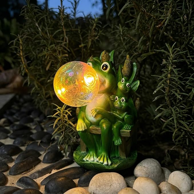 Solar Frog Blowing Bubble Garden Statue Light - Outdoor Waterproof Resin Figurine with Auto LED Glow for Patio & Yard Decor