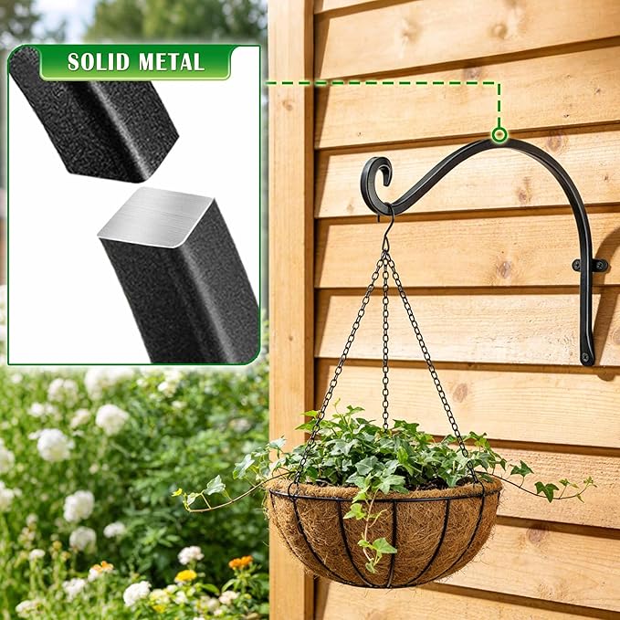 Lifyzoon Hanging Plant Brackets Outdoor: 2 Pack 12 Inch Metal Plant Hangers Wall Hooks - Can Hold 50 Lbs Heavy Duty Outdoor Hooks for Hanging Bird Feeders, Flower Baskets, Lanterns, Wind Chimes