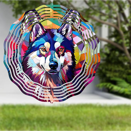 Husky Wind Spinner Pet Dog Memorial Gifts, Vibrant 3D Kinetic Metal Yard Art, Loss of Dogs Sympathy Gifts, Hanging Outdoor Garden Decor, 8" Decorative Wind Sculptures for Patio, Porch (Husky 4)