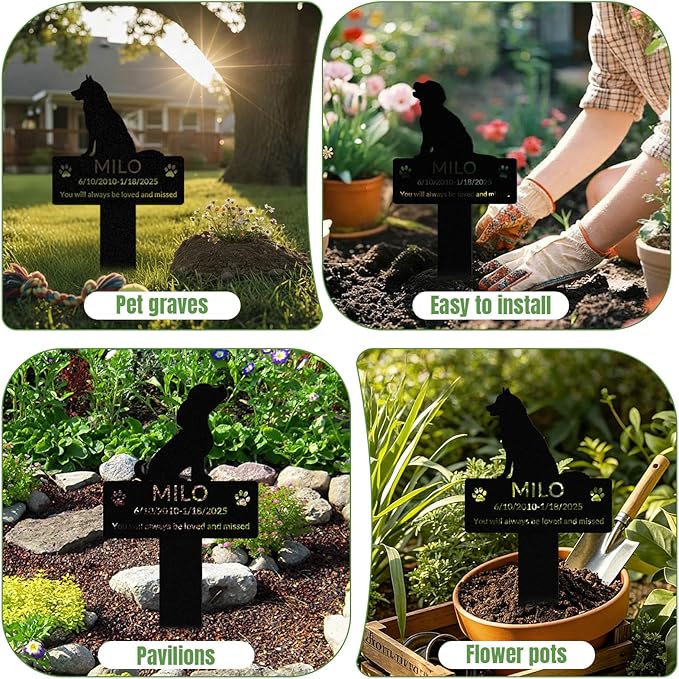 Custom Dog Grave Markers Outdoor with Pet Breed Icons, Personalized Metal Waterproof Rustproof Pet Grave Markers, Dogs Headstone for Garden Yard, Sympathy Gift for Loss of Dog (Style 3)