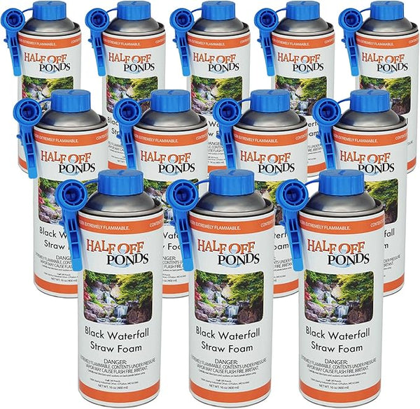 Half Off Ponds Black Waterfall Foam Sealant Spray – 12 Pack Expanding Pond Foam for Koi Ponds, Water Features & Rock Gaps – Foam Filler for Waterfalls – 16oz Straw Can, Waterproof Polyurethane