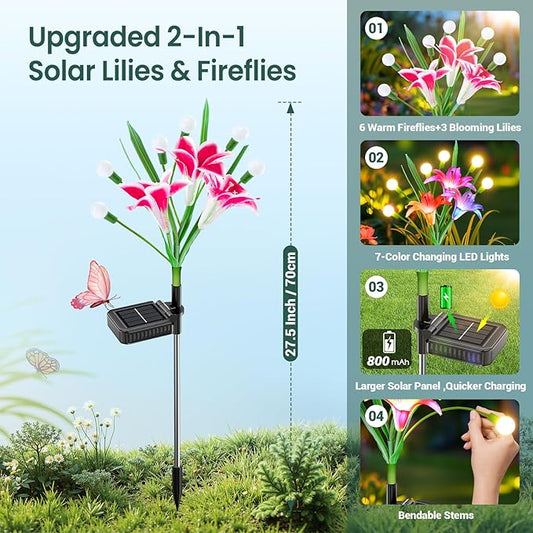 WdtPro Upgraded Solar Lights Outdoor Garden Decor: 8 Pack Solar Firefly Swaying Light with Color Changing LED Lily, Waterproof Decorative Flowers for Yard Patio Pathway Lawn, Gardening Gifts for Women