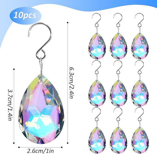 10pcs Crystal Sun Catcher, 38mm Hanging Teardrops Crystals Chandelier Parts Prisms Pendants with Hook Crystal Christmas Ornaments for Christmas Tree Decorations Home Decor (AB Coating)