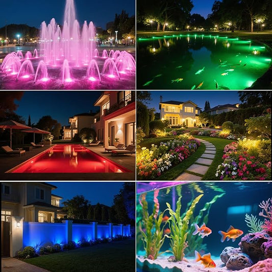 T-SUN Submersible LED Pond Lights, Color Changing Underwater Spotlights with Remote & Memory, IP68 Waterproof for Fish Tank, Aquarium, Garden Fountain, Pool(3 Light Heads)