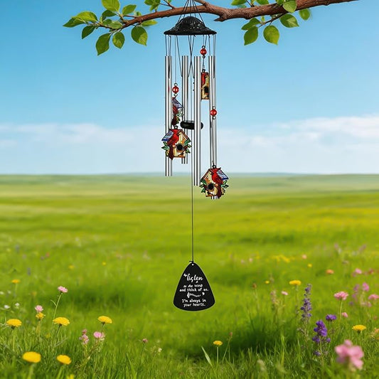 HDCRYSTALGIFTS 34'' Cardinal Wind Chimes for Outside Home Garden Decor Red Bird Memorial Wind Chimes for Loss of Loved One, Sympathy Windchimes Outdoors Cardinal Gifts for Women Mom Grandma Sisters