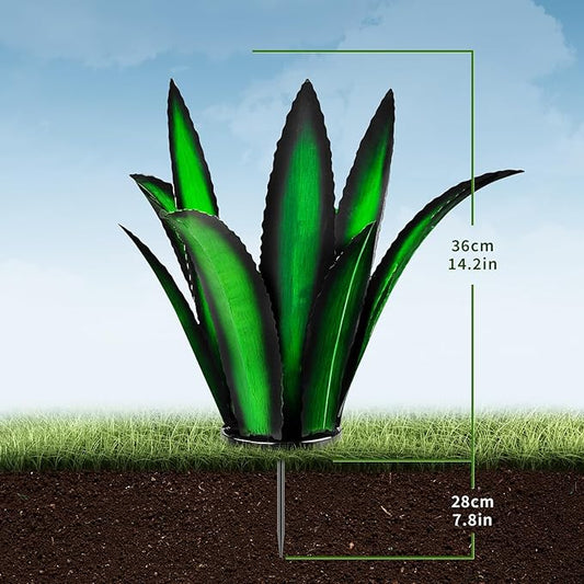 Metal Yard Art, Agave Plant Yard Decorations Outdoor Sculpture, Metal Flowers for Outside (Green)