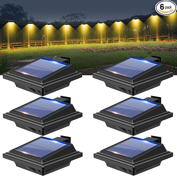 Gutter Solar Patio Decor Lights, 40 LED Deck Outdoor Waterproof Fence for Wall Backyard Porch, Pool, Step Stairs, Yard, Garden, Pathway (6 Pack-Black, Warm White)