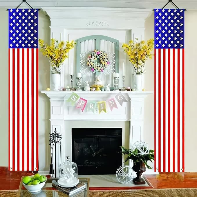 BlissYard 2Pcs Patriotic Decor Door Banner USA Independence American Flag Banners Hanging Porch Signs for Memorial Day Veterans Day Labor Days 4th of July Decorations for Yard Indoor Outdoor Supplies