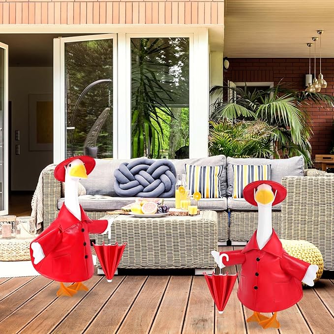 Raincoat Goose Outfits Spring Porch Goose Outfit Summer Yard Clothes for 23" Lawn Outdoor Garden Yard Patio Geese Statue Spring Summer Decor(Red)
