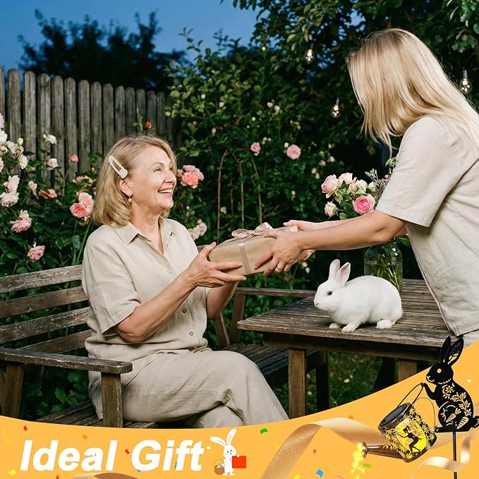 LOVERUIS Garden Statues Bunny with Solar Watering Can Lights, Cute Outdoor Bunny Figurines Garden Decor for Patio Yard Lawn Ornaments, Unique Gift for Women Mom Grandma