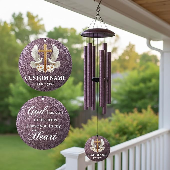 Memorial Wind Chimes Personalized for Outside, Deep Tone Wind Chime Memorial Gifts for Sympathy Bereavement Remember, Gift for Loss of Lover Mother Father Produced in USA