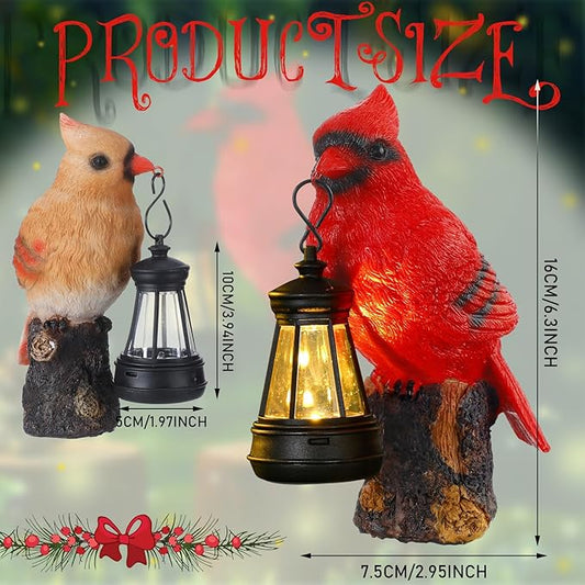 Suzile 2 Pcs Cardinal Gifts Red Cardinal Solar Light Cardinals Garden Decor Red Bird Figurine 6.3" Couple Cardinals Memorial Mothers Day Gifts Solar Light Statue for Memorial Balcony Yard Garden