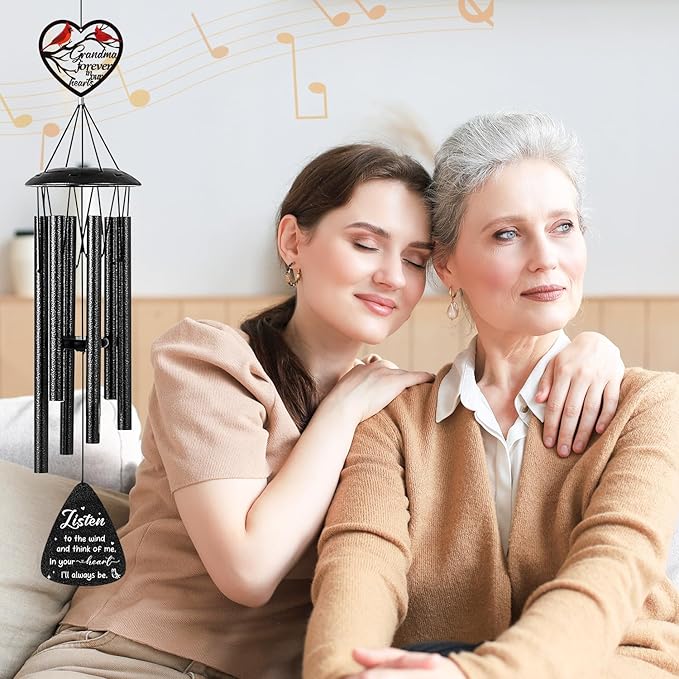 Memorial Gifts for Loss of Grandma- 36'' Memorial Wind Chimes for Outside, Sympathy Bereavement Condolence Grief Remembrance Funeral Gifts for Loss of Grandma, with S Hook Greeting Card