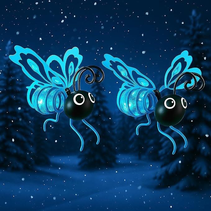 Solar Butterfly Lights Outdoor for Garden โ Hanging Metal Insect Light with Hook, Waterproof Butterfly Decorations for Yard, Patio & Lawn, Holiday Gifts for Women & Kids (Sky Blue-2PC)