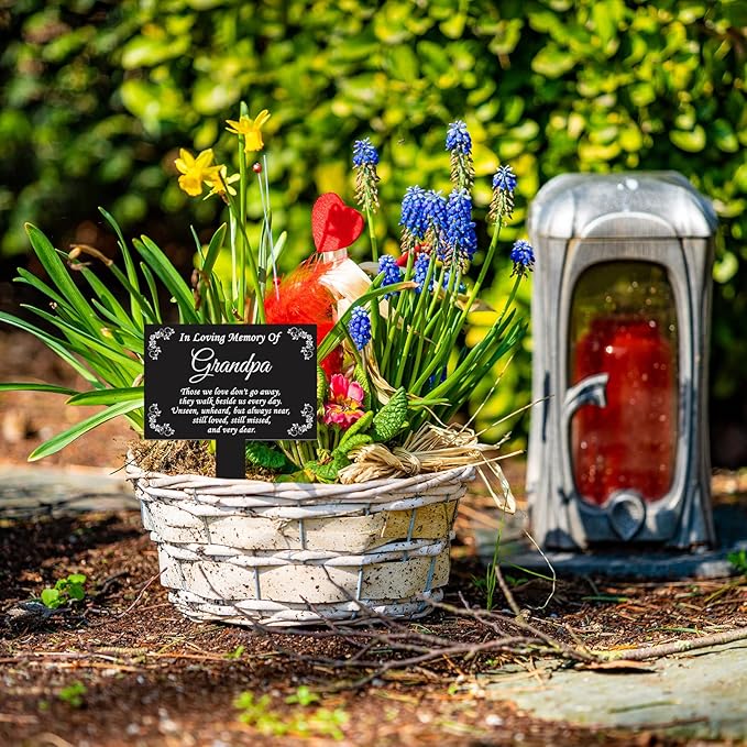 Roowest Cemetery Grave Decorations Acrylic Memorial Stakes Grave Stake Markers Sympathy Garden Plaque Waterproof Remembrance Sympathy Gift for Cemetery Graveside Outdoors Yard(Grandpa)