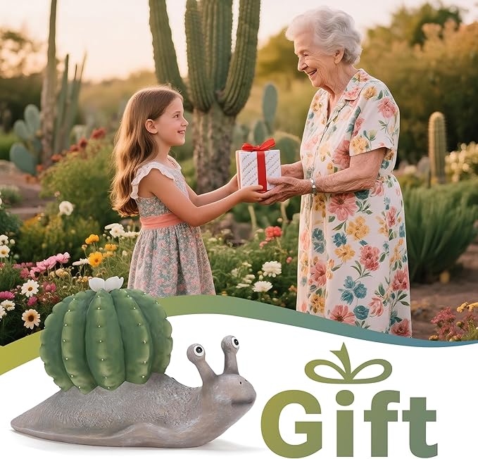 Etlemonde Solar Cactus Snail Statue Garden Decor Light - Outdoor Decorative LED Flower, Suitable for Patio, Lawnand Garden Decorations, Gifts for Mom