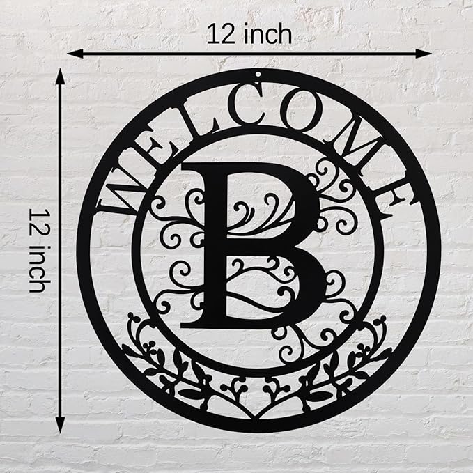 Metal Monogrammed Initial Welcome Sign, Metal Letter Wall Art Decor, Name Sign for Home Porch Front Door Outdoor (B)