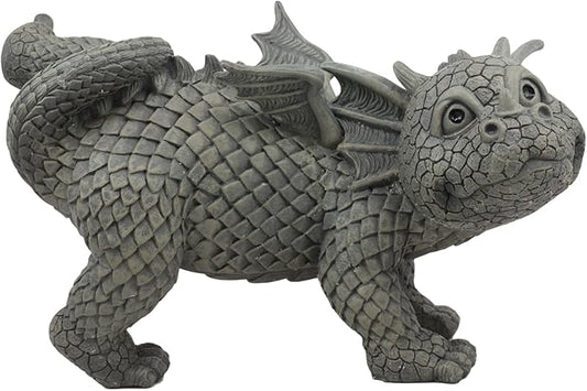 Ebros Gift Whimsical Dog Style Peeing Garden Dragon Statue 12" Long Cute Naughty Baby Dragon Cocking Leg Faux Stone Resin Finish Figurine