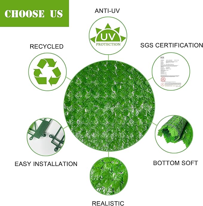 Bybeton 60" x 120" Artificial Ivy Privacy Fence Screen, UV Protected Faux Ivy Privacy Fence Roll, 50 Sq. Ft. Dense Greenery Wall Panels for Outdoor Patio, Garden, Balcony and Backyard Decor